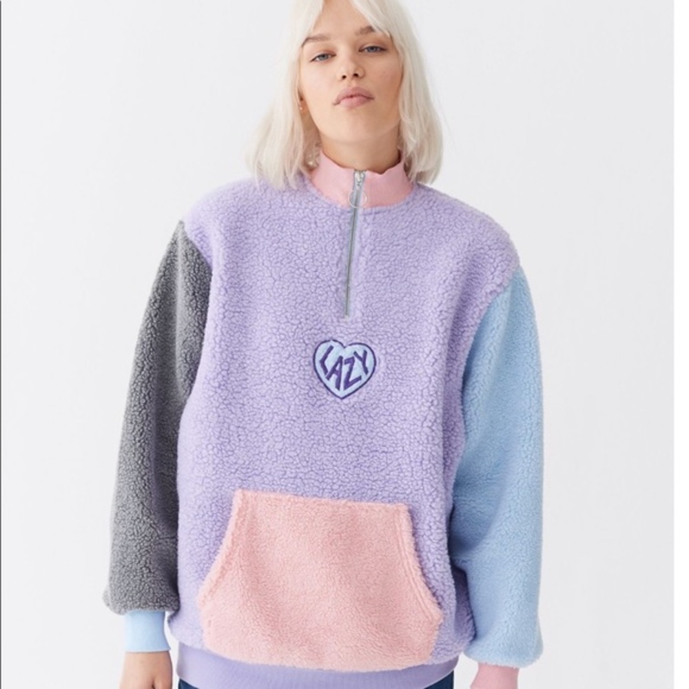 Lazy Oaf Pastel Panel Color Block Fleece Size S - image 1